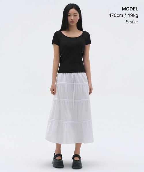 Order (W) Camiseta Negra de Cuello Redondo Slim para Mujer MUSINSA STANDARD MWETS4Z03-BK