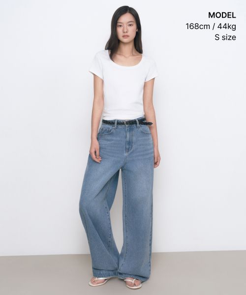 Order (W) 무신사 스탠다드 여성 슬림 스쿱넥 티셔츠 [화이트] MWETS4Z03-WH