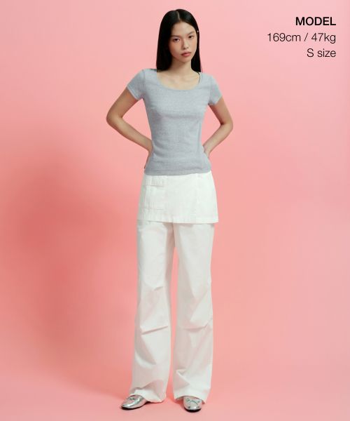 Order (W) Musinsa Standard T-Shirt Wanita Slim Scoop Neck [Kelabu Sederhana] MWETS4Z03-MR