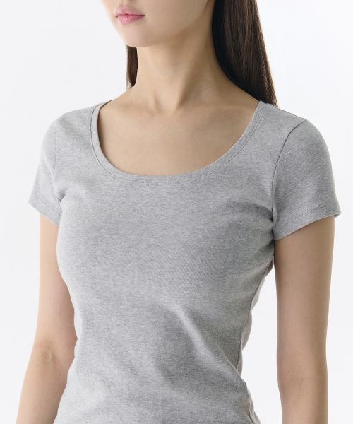 Shop (W) Musinsa Standard T-Shirt Wanita Slim Scoop Neck [Kelabu Sederhana] MWETS4Z03-MR