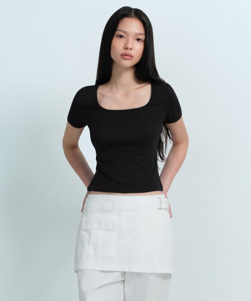 (Women) MUSINSA STANDARD WOMEN Slim Square Neck T-Shirt [Black] MWCTS5Z05-BK