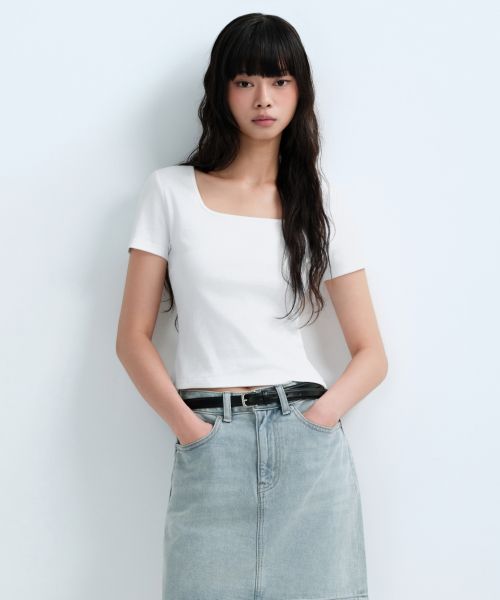 (Women) MUSINSA STANDARD WOMEN Slim Square Neck T-Shirt [White] MWCTS5Z05-WH