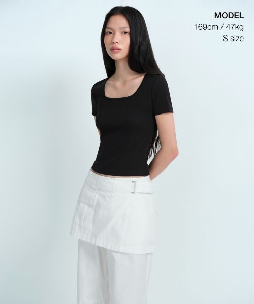 Order (Women) MUSINSA STANDARD WOMEN Slim Square Neck T-Shirt [Black] MWCTS5Z05-BK