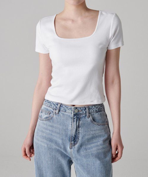 Details for (W) MUSINSA STANDARD ウィメンズ スリムスクエアネックTシャツ [ホワイト] MWCTS5Z05-WH