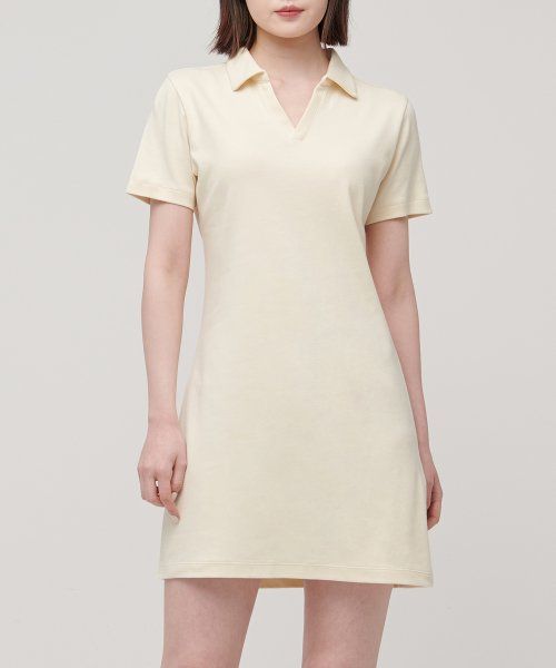 (Women) MUSINSA STANDARD WOMEN Slit Neck Polo Dress [Egret] MWBOE5Z06-EG