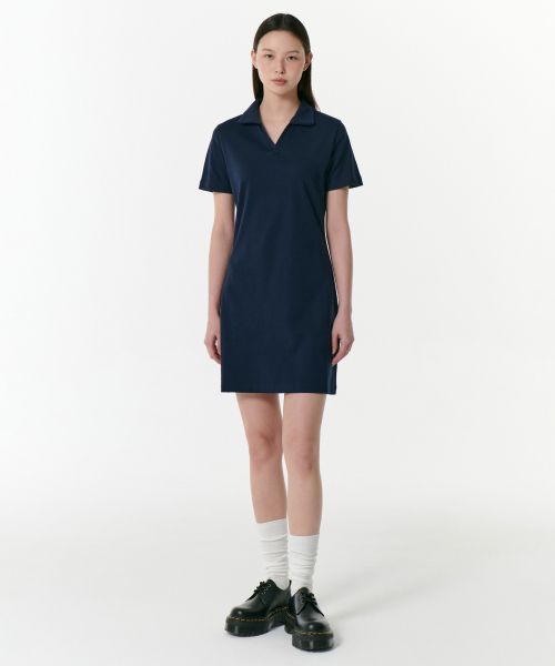 (Women) MUSINSA STANDARD WOMEN Slit Neck Polo Dress [Navy] MWBOE5Z06-NA