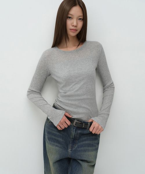 (Women) MUSINSA STANDARD WOMEN Soft Ribbed Long Sleeve T-Shirt [Medium Grey] MWFTL7A03-MR