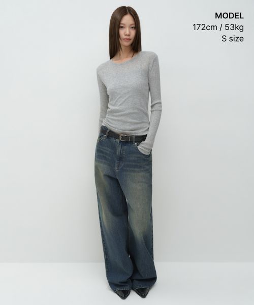 Order (Women) MUSINSA STANDARD WOMEN Soft Ribbed Long Sleeve T-Shirt [Medium Grey] MWFTL7A03-MR