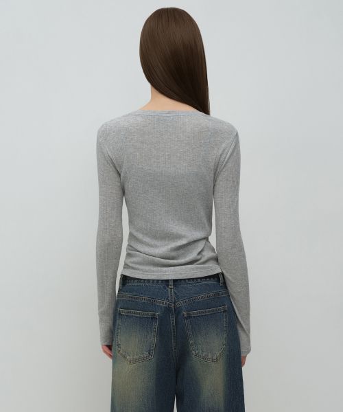 Lookbook (Women) MUSINSA STANDARD WOMEN Soft Ribbed Long Sleeve T-Shirt [Medium Grey] MWFTL7A03-MR