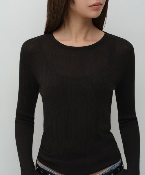 Shop (Women) MUSINSA STANDARD WOMEN Soft Ribbed Long Sleeve T-Shirt [Black] MWFTL7A03-BK