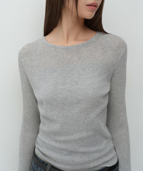 Shop (Women) MUSINSA STANDARD WOMEN Soft Ribbed Long Sleeve T-Shirt [Medium Grey] MWFTL7A03-MR