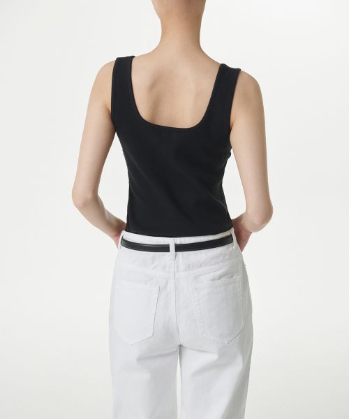Shop (Women) MUSINSA STANDARD WOMEN Square Neck Tank Top [Black] MWDTE0Z04-BK