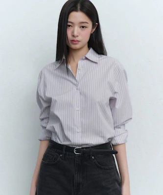 (W) Musinsa Standard Camisa holgada de popelina a rayas mujer, gris cálido claro MWFSL4C02-LW Buy (W) Musinsa Standard Camisa holgada de popelina a rayas mujer, gris cálido claro MWFSL4C02-LW
