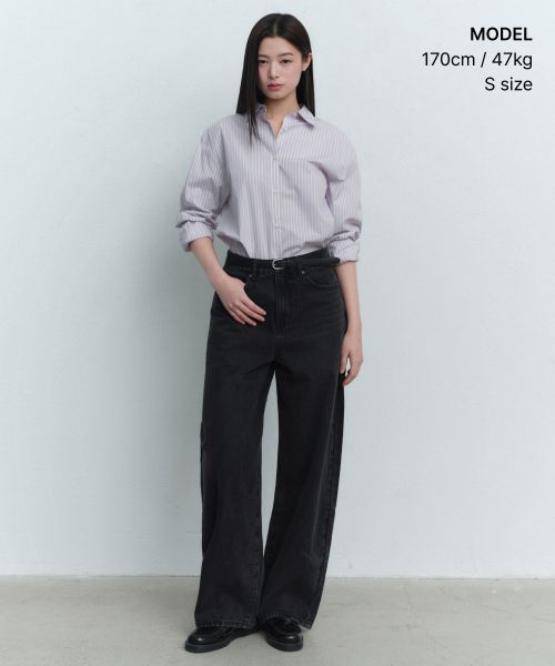 Order (Women) Musinsa Standard Women Striped Relaxed Poplin Shirt [Light Warm Gray] MWFSL4C02-LW