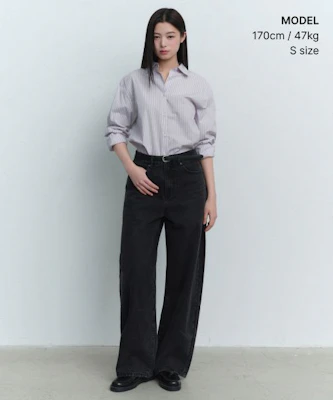 (W) Musinsa Standard Camisa holgada de popelina a rayas mujer, gris cálido claro MWFSL4C02-LW Order (W) Musinsa Standard Camisa holgada de popelina a rayas mujer, gris cálido claro MWFSL4C02-LW