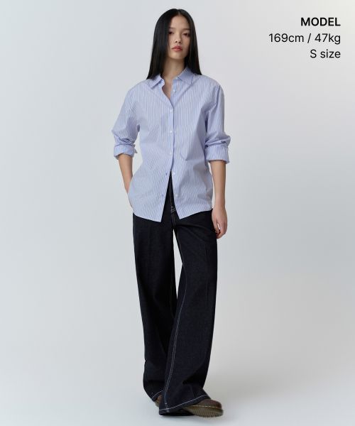 Order (Women) Musinsa Standard Women Striped Relaxed Poplin Shirt [Sky Blue] MWFSL4C02-SB