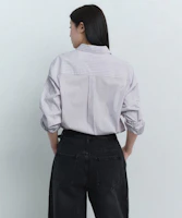 Lookbook (W) Musinsa Standard Camisa holgada de popelina a rayas mujer, gris cálido claro MWFSL4C02-LW