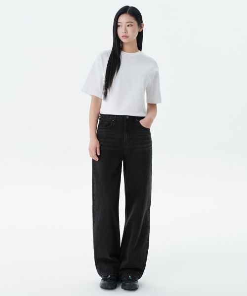 (Women) Musinsa Standard Women Wide Denim Pants [Washed Black] MWJNP0Z02-WC