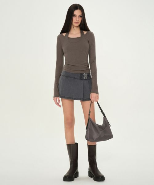 (Women) Musinsa Standard Women Wool Tencel Halter Layered Long Sleeve T-Shirt [Brown] MWFTL3A04-BR