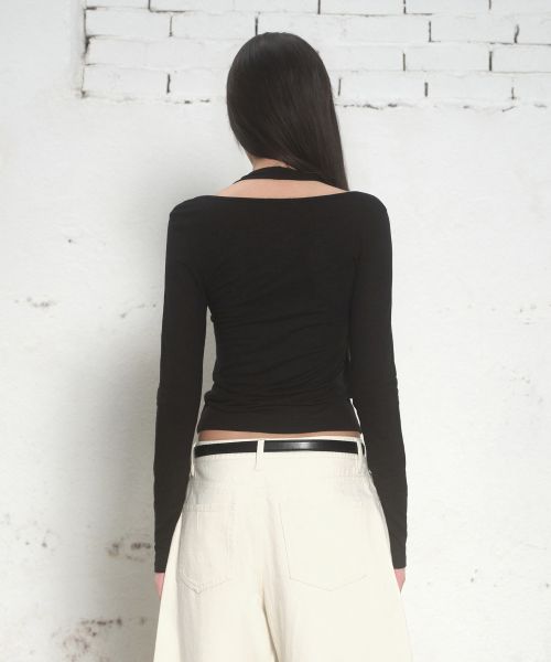 Shop (Women) Musinsa Standard Women Wool Tencel Halter Layered Long Sleeve T-Shirt [Black] MWFTL3A04-BK