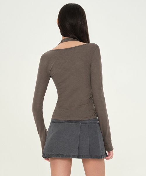 Shop (W) Camiseta Musinsa Standard de mujer, halter en capas, manga larga, lana y Tencel, marrón MWFTL3A04-BR
