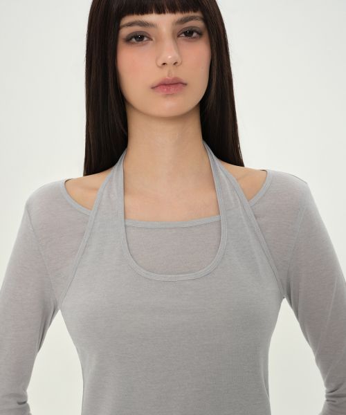 Shop (Women) Musinsa Standard Women Wool Tencel Halter Layered Long Sleeve Tee [Light Gray] MWFTL3A04-LG