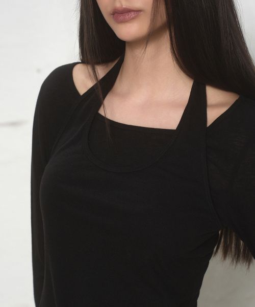 Purchase (Women) Musinsa Standard Women Wool Tencel Halter Layered Long Sleeve T-Shirt [Black] MWFTL3A04-BK