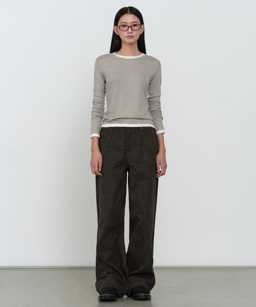 (Women) MUSINSA STANDARD WOMEN Wool Tencel Layered Slim Long Sleeve T-Shirt [Grayish Beige] MWETL8D10-GI
