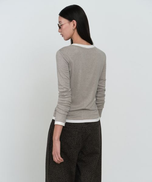 Lookbook (W) MUSINSA STANDARD 女士羊毛天丝叠穿修身长袖T恤 [灰米色] MWETL8D10-GI