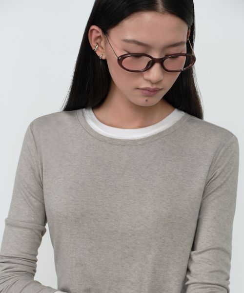 Shop (W) MUSINSA STANDARD 女士羊毛天丝叠穿修身长袖T恤 [灰米色] MWETL8D10-GI
