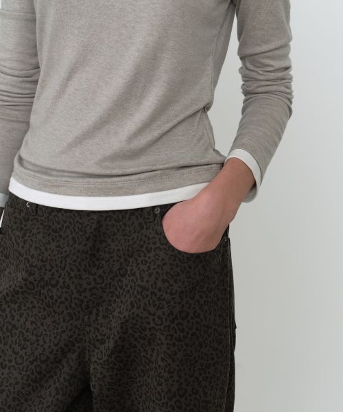 Purchase (W) MUSINSA STANDARD 女士羊毛天丝叠穿修身长袖T恤 [灰米色] MWETL8D10-GI