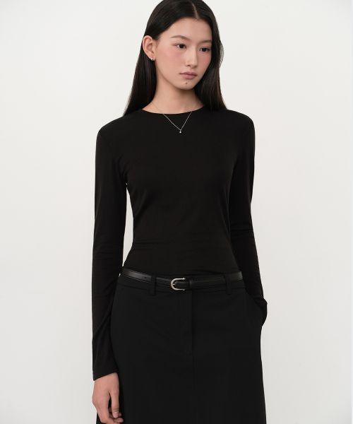(Women) Musinsa Standard Women Wool Tencel Slim Long Sleeve T-Shirt [Black] MWETL8D09-BK