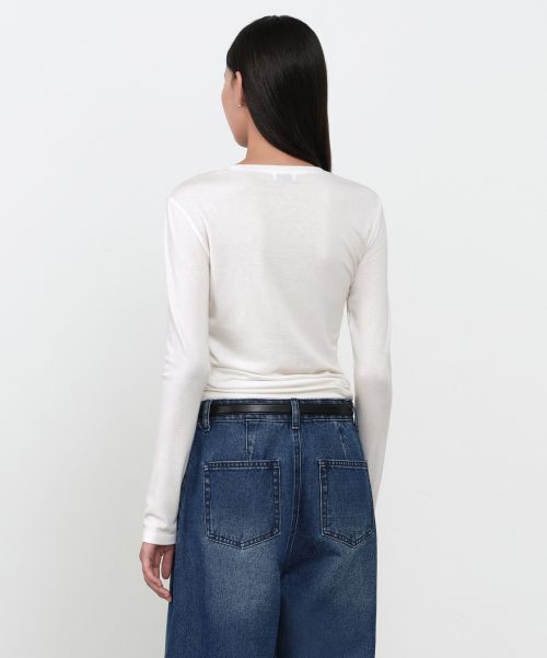 Lookbook (Women) Musinsa Standard Women Wool Tencel Slim Long Sleeve T-Shirt [Ivory] MWETL8D09-IV