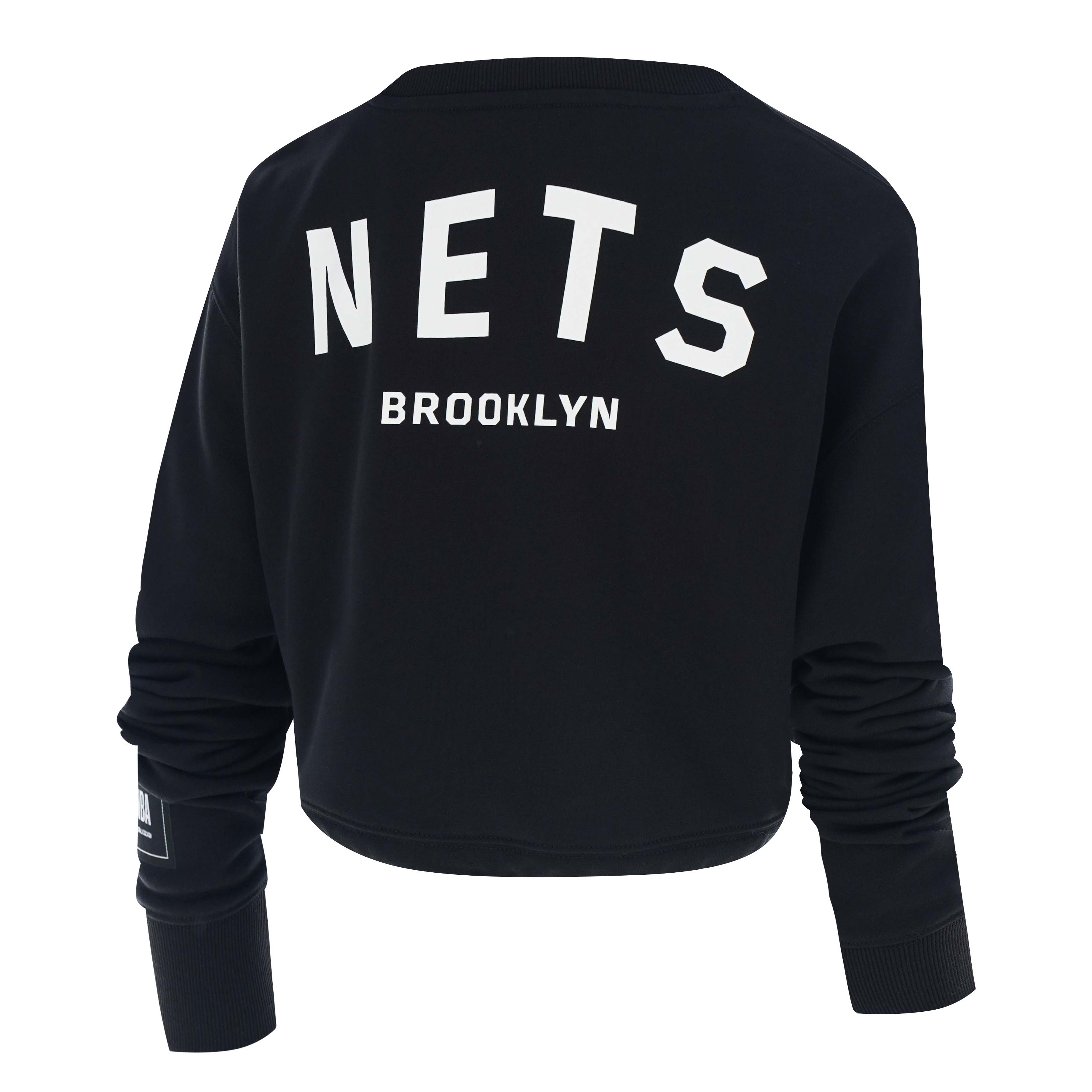 (Women) NBA Brooklyn Nets Logo Print Loose Crop Sweatshirt Black F3APSP22CR11888BKN