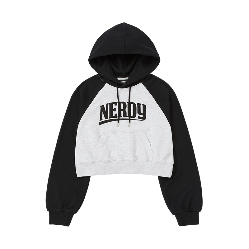 (Women) Nerdy Colorblock Cropped Hoodie Black PNEF23HD1701