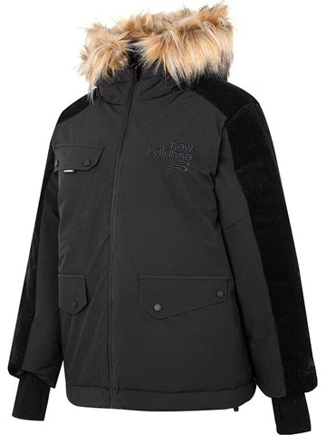 women-new-balance-black-corduroy-panel-hooded-down-jacket-with-fur-trim-awj-24306-bk