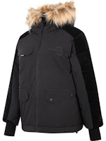 (Women) New Balance Black Corduroy Panel Hooded Down Jacket with Fur Trim. AWJ24306-BK (Women) New Balance Black Corduroy Panel Hooded Down Jacket with Fur Trim. AWJ24306-BK