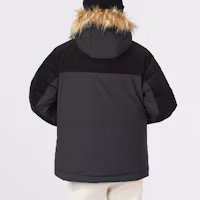 Purchase (Women) New Balance Black Corduroy Panel Hooded Down Jacket with Fur Trim. AWJ24306-BK