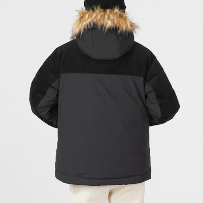 (W) New Balance Jaket Hitam Corduroy Hooded Down dengan Trim Bulu. AWJ24306-BK Purchase (W) New Balance Jaket Hitam Corduroy Hooded Down dengan Trim Bulu. AWJ24306-BK