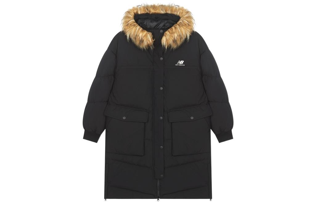 (Women) New Balance  Black Hooded Down Jacket with Logo and Fur Trim. AWJ14354-BK