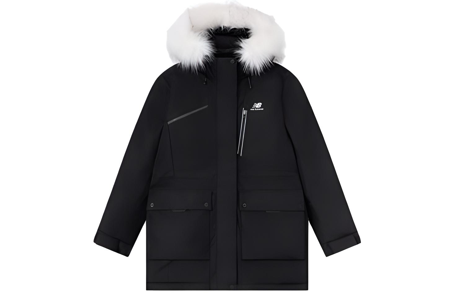 (Women) New Balance  Black Logo Hooded Puffer Jacket with Fleece Collar. 5PC44432-BK