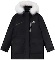 (Women) New Balance Black Logo Hooded Puffer Jacket with Fleece Collar. 5PC44432-BK (Women) New Balance Black Logo Hooded Puffer Jacket with Fleece Collar. 5PC44432-BK