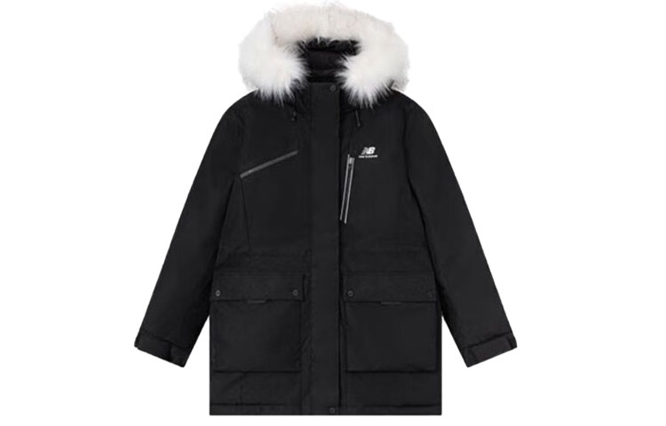 Order (W) ニューバランス ブラックロゴフード付きフリース襟パファージャケット. 5PC44432-BK