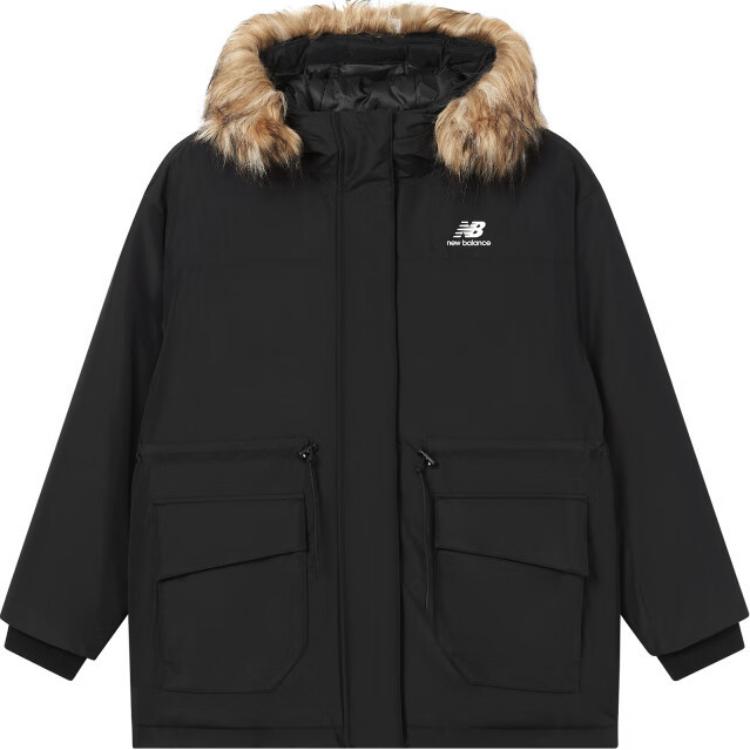 (Women) New Balance  Black Long Down Jacket with Hidden Zipper & Logo. AWJ23330-BK