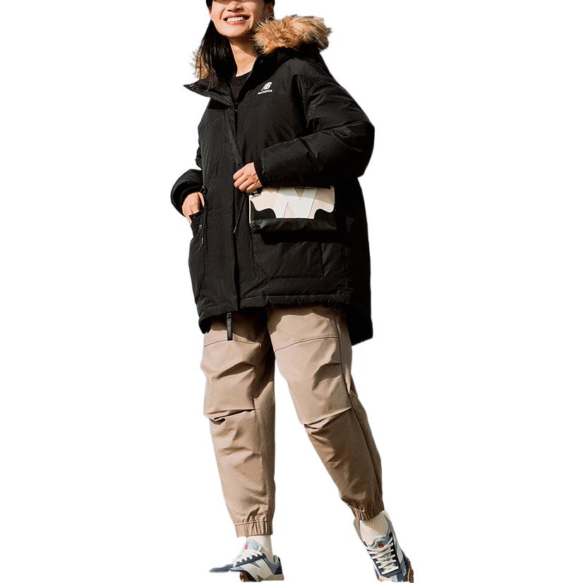Lookbook (Women) New Balance  Black Long Down Jacket with Hidden Zipper & Logo. AWJ23330-BK