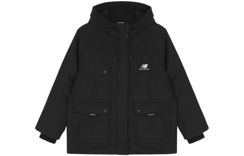 (Women) New Balance  Black Puffer Jacket with Logo Print and Front Zip Pocket. AWJ24304-BK