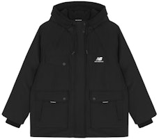 (Women) New Balance Black Puffer Jacket with Logo Print and Front Zip Pocket. AWJ24304-BK (Women) New Balance Black Puffer Jacket with Logo Print and Front Zip Pocket. AWJ24304-BK