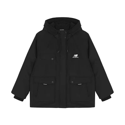 (Women) New Balance Black Puffer Jacket with Logo Print and Front Zip Pocket. AWJ24304-BK