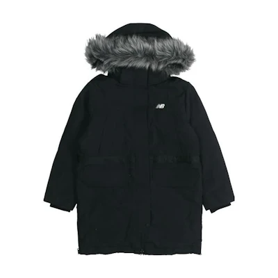 (Women) New Balance Black Puffer Jacket with Logo Print and Zipper Hoodie. NP943092-BK
