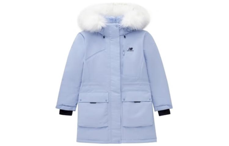 Buy (Women) New Balance  Blue Hooded Puffer Jacket with Logo Print and Fur Collar. 5PC44432-LBL
